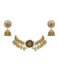 Arnara Indian Bollywood Gold Plated Green Pearl Kundan Choker Necklace Earrings Set Women Jewelry-Accessories-Glamourental