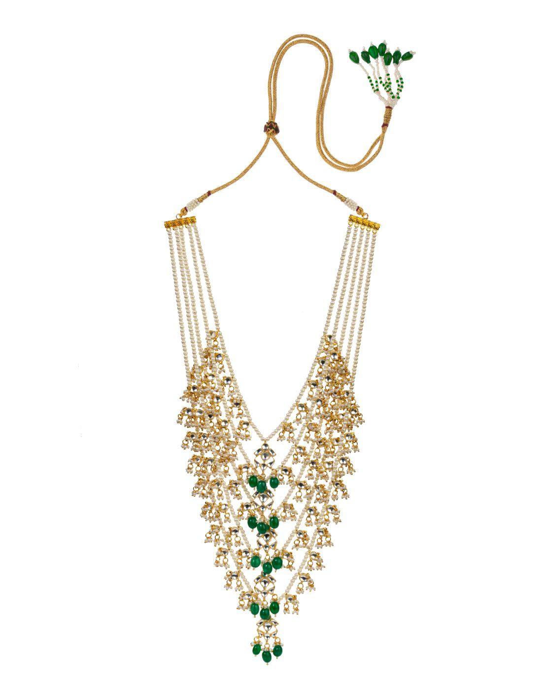 Green And White 5 Line Set On Pearl Strings-Accessories-Glamourental