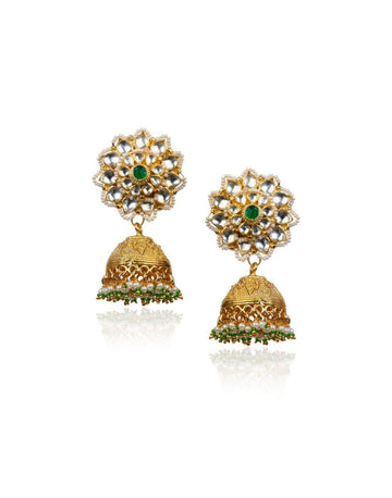 Gold Jhumkis With Pearl Jhumkis-Accessories-Glamourental