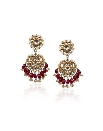 Drop Shape Earrings With Maroon Hangings-Accessories-Glamourental