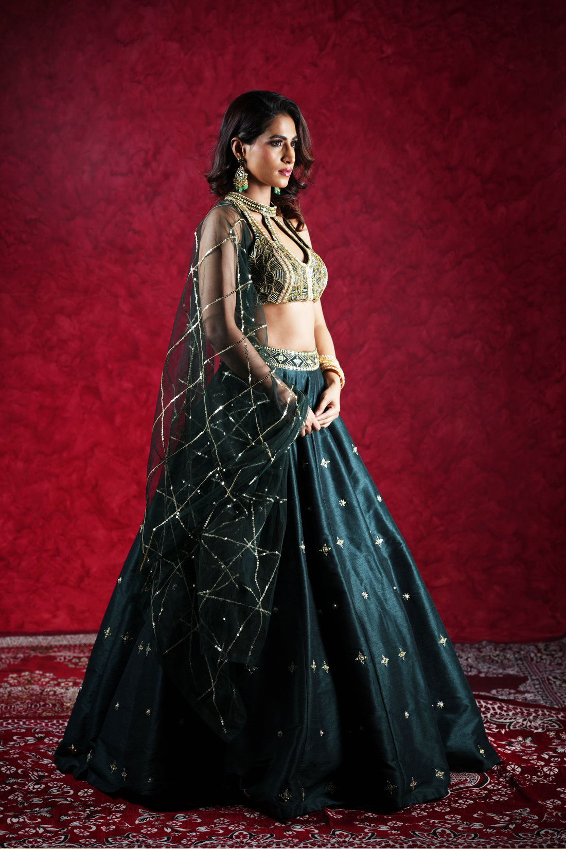 Rashika Sharma's Dark Green embroidered Lehenga Set - Rent