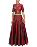 Rent Maroon Silk Embellished Top And Skirt-Women-Glamourental