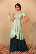 Rent Mint Green High Low Kurta with Flared Pants - Glamourental