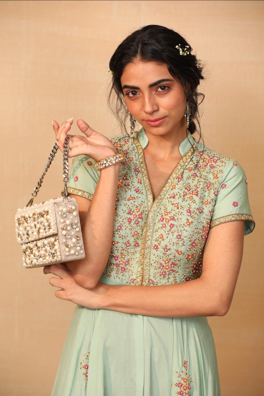 Rent Mint Green High Low Kurta with Flared Pants - Glamourental