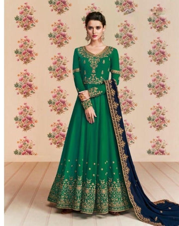 Dark Green Color Embroidered Faux Georgette Anarkali - Rent