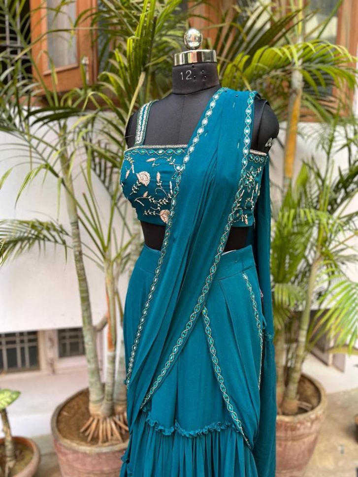 Designer Anamika's Blue Color Soft Georgette Embroidery Lehenga - Rent