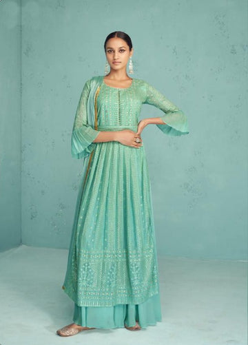 Classy Sky Blue Colored Kurta plazoo - Rent