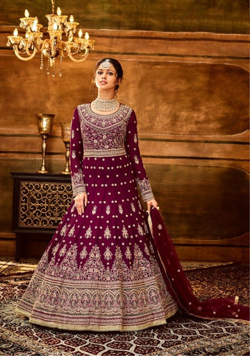 Elegant Magenta colored heavy Anarkali Set - Rent