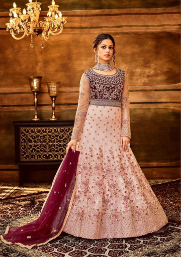 Classy Pink colored heavy Anarkali Set - Rent