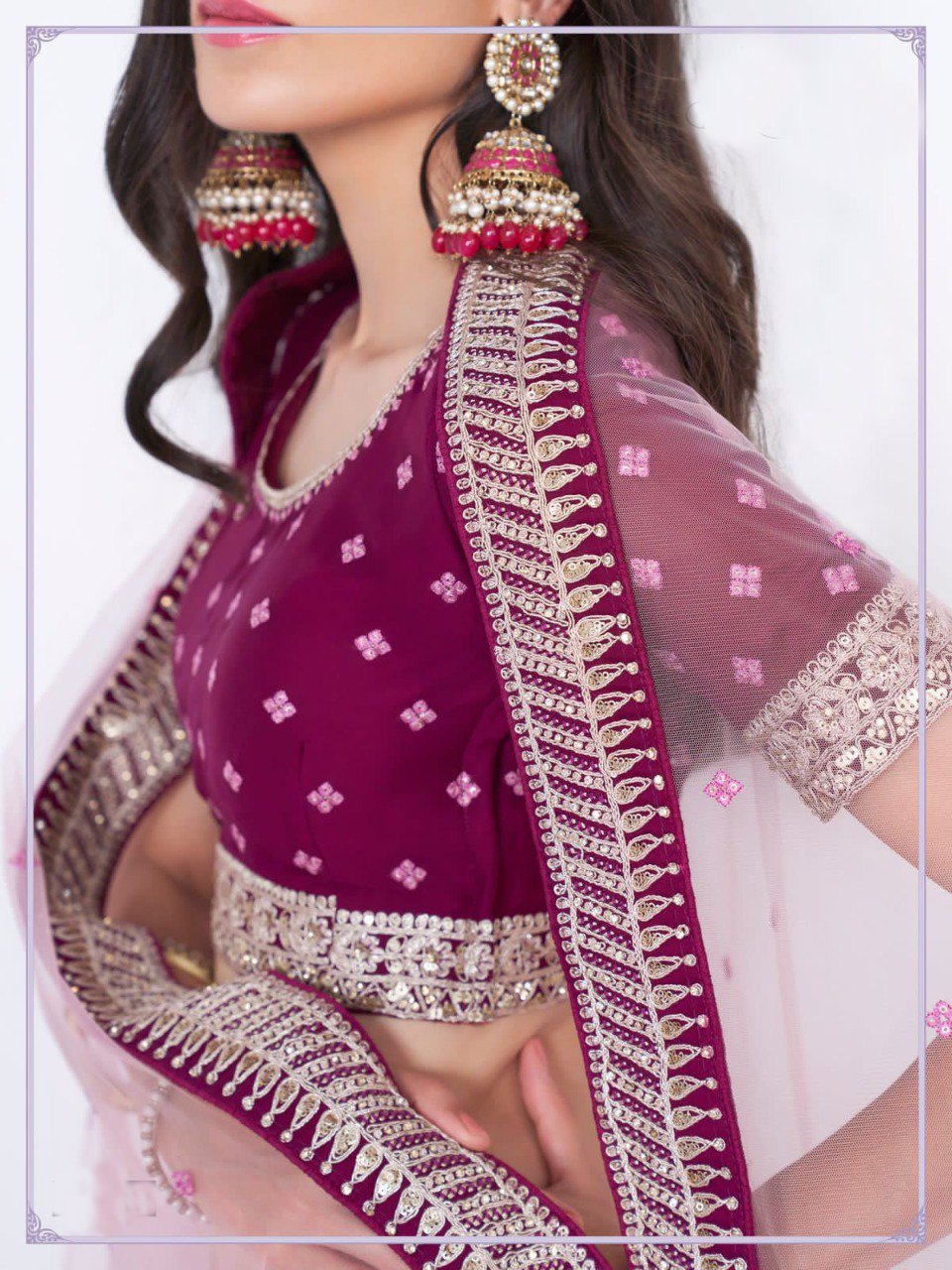 Magenta Heavy Embroidered Lehenga Set - Rent