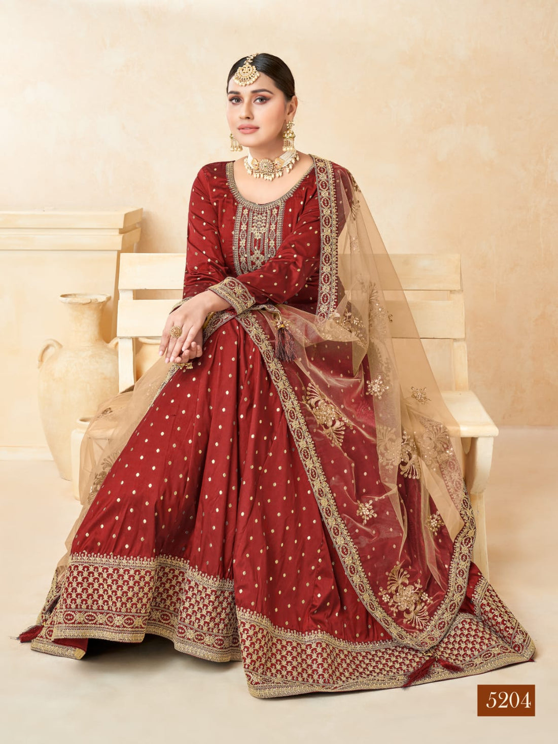 Classy Printed with Net Dupatta Anarkali Set - Rent