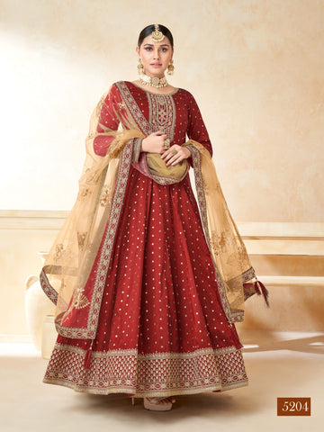 Classy Printed with Net Dupatta Anarkali Set - Rent