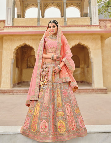 Peach bridal heavy embroidered Lehenga Set- Rent