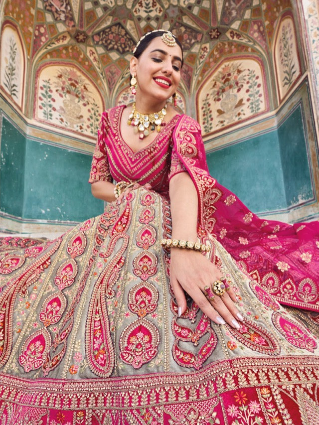 Pink colored embroidered Lehenga Set - Rent