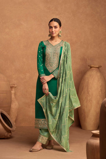 Dark Green embroiderd kurta set  - Rent