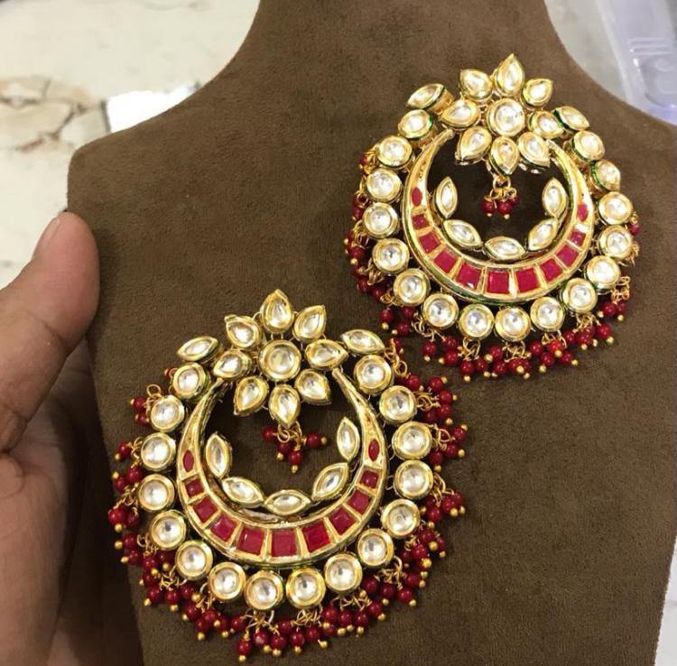 Maroon Kundan Earring Set - Glamourental