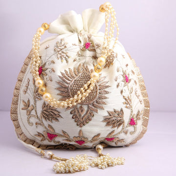 White embroidery Potli - Rent