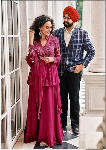 Elegant Pink Sharara Suit- Rent